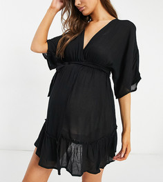 Черное ярусное пляжное платье из жатой ткани ASOS DESIGN Maternity-Черный цвет