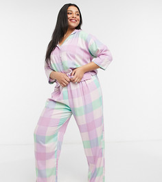Пижамный комплект из рубашки с длинными рукавами и брюк из модала в разноцветную клетку ASOS DESIGN Curve-Многоцветный