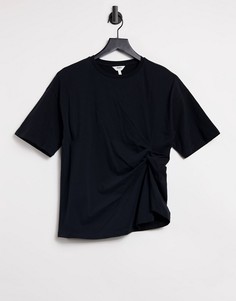 Черная футболка с декоративной сборкой Object-Черный цвет