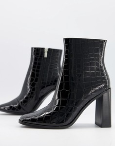 Черные ботильоны на блочном каблуке с эффектом крокодиловой кожи Glamorous-Черный цвет
