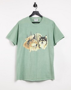 Oversized-футболка с изображением волков Vintage Supply-Зеленый цвет
