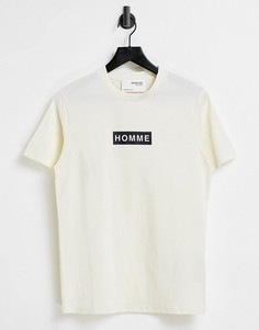 Светло-бежевая футболка с логотипом Selected Homme-Бежевый