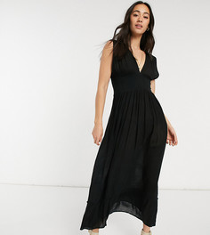 Черное пляжное платье с глубоким вырезом и присборенной вставкой Esmee Exclusive-Черный цвет Esmée