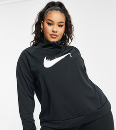 Черный топ с короткой на молнией и логотипом-галочкой Nike Running Plus Swoosh-Черный цвет