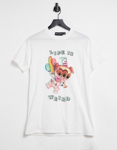 Oversized-футболка с принтом и надписью "Life is weird" New Girl Order-Белый