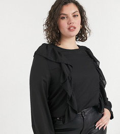 Эксклюзивный топ черного цвета с оборками In The Style Plus-Черный цвет