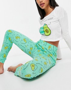 Пижамный комплект из футболки и штанов со сплошным принтом авокадо Brave Soul-Зеленый цвет