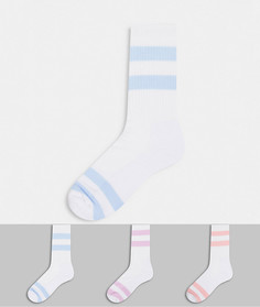 Набор из 3 пар белых носков с полосками в пастельных оттенках Burton Menswear-Белый