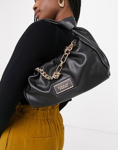 Черная присборенная сумка из искусственной кожи с цепочкой River Island-Черный цвет