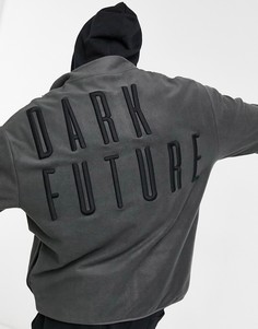 Флисовая спортивная oversized-куртка с вышитым логотипом на спине ASOS Dark Future-Серый