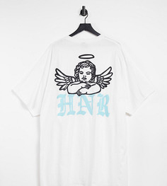 Oversized-футболка с принтом ангелочка на спине HNR LDN Plus-Серый Honour