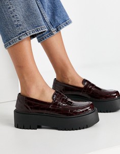 Бордовые лоферы на платформе Topshop-Фиолетовый цвет