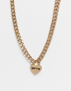 Золотистое ожерелье-цепочка с крупными звеньями и подвеской-замочком в форме сердца WFTW-Золотистый