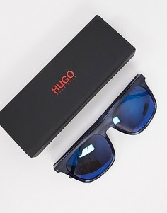Квадратные солнцезащитные очки в черной оправе с синими линзами HUGO-Черный цвет