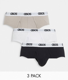 Набор из трех трусов-джоков черного, белого и бежевого цвета ASOS DESIGN-Многоцветный