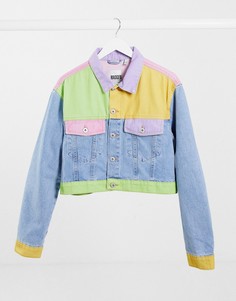 Укороченная джинсовая куртка в стиле пэчворк в пастельных тонах Ragged Priest-Многоцветный