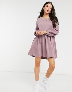 Сиреневое платье-футболка мини с присборенной юбкой Urban Threads-Фиолетовый цвет