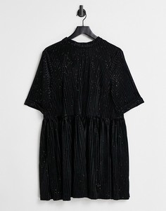 Черное платье в рубчик с присборенной юбкой и золотистыми блестками Urban Threads-Черный цвет