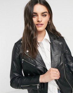 Кожаная байкерская куртка черного цвета Lab Leather-Черный цвет
