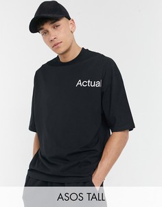 Черная oversized-футболка с принтом на груди и спине ASOS Actual Tall-Черный цвет