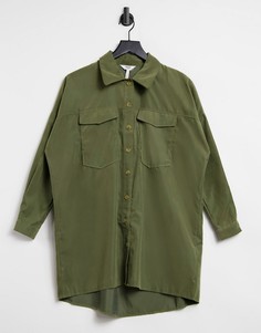 Oversized-рубашка цвета хаки с карманами Object-Зеленый цвет