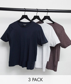 Набор из трех футболок с круглым вырезом разных цветов из органического хлопка Burton Menswear-Темно-синий