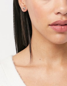 Серьги-гвоздики золотистого цвета в форме звезды со стразами и резной отделкой Pieces-Золотистый