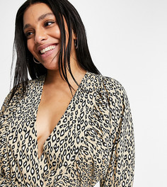 Блуза с запахом и леопардовым принтом AX Paris Plus-Коричневый цвет