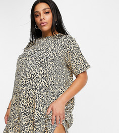 Платье с заниженной линией талии и леопардовым принтом AX Paris Plus-Коричневый цвет