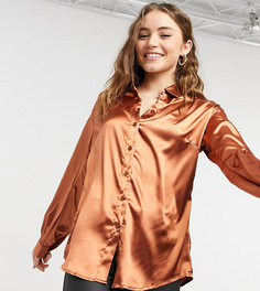 Эксклюзивная атласная oversized-рубашка рыжего цвета In The Style-Оранжевый цвет