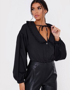 Боди черного цвета с объемными рукавами и большим декоративным воротником In The Style x Lorna Luxe-Черный цвет