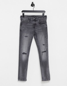 Серые зауженные джинсы с рваной отделкой River Island-Серый