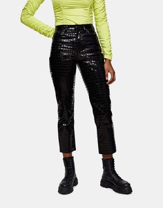 Черные джинсы прямого кроя с принтом крокодиловой кожи Topshop Editor-Черный цвет