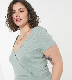 Зеленый топ на запахе с короткими рукавами Cotton On Curve-Зеленый цвет Cotton:On Plus