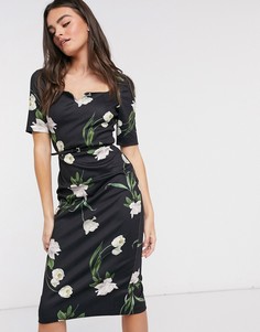 Облегающее платье миди с цветочным принтом Ted Baker-Черный цвет