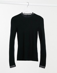 Черный лонгслив с кружевной отделкой Vero Moda