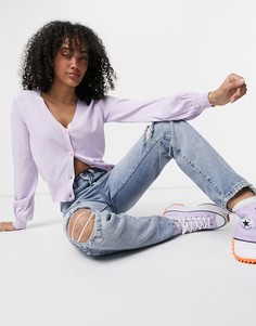 Укороченный кардиган лавандового цвета на пуговицах с пышными рукавами Heartbreak-Фиолетовый