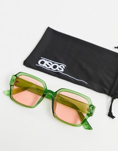 Солнцезащитные очки в зеленой квадратной оправе ASOS DESIGN-Зеленый цвет