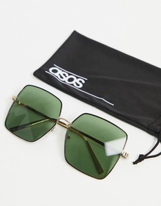 Солнцезащитные очки с блестящими черными линзами G15 в стиле 70-х ASOS DESIGN-Черный цвет