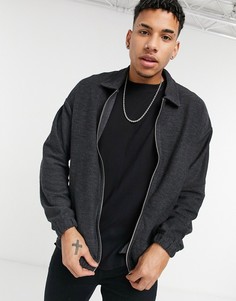 Темно-серая меланжевая oversized-куртка Харрингтон из трикотажа изнаночной вязки ASOS DESIGN-Серый