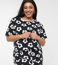 Комплект из футболки и пижамных шорт с принтом маргариток Skinnydip Curve-Черный цвет