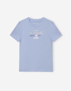 Голубая футболка с принтом для девочки Gloria Jeans