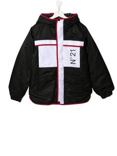 Nº21 Kids куртка в стиле колор-блок с капюшоном