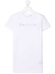 Balmain Kids платье-футболка с декорированным логотипом