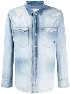 Eleventy джинсовая рубашка с эффектом потертости