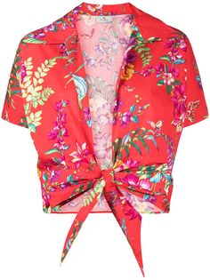 ETRO рубашка с цветочным принтом и завязками