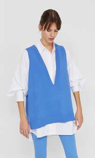Stradivarius Жилет Оверсайз С V-Образным Вырезом Женская Коллекция Синий M