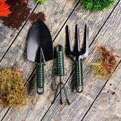 Набор садового инструмента, 3 предмета: совок, рыхлитель, вилка, длина 26 см, пластиковые ручки Greengo