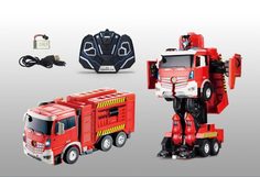 Радиоуправляемая игрушка 1TOY Робот трансформирующийся в пожарную машину со светом и звуком 38 см
