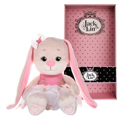 Мягкая игрушка Jack&Lin Зайка в Бело-Розовом Платьице со Звездочками 20 см цвет: бежевый/розовый